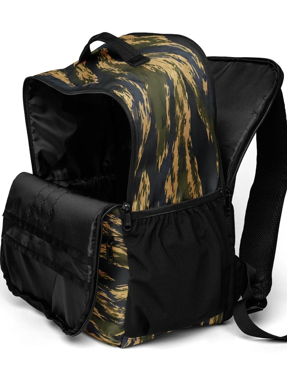 Camouflage Tiger-Stripe Fear None Backpack in Green & Black